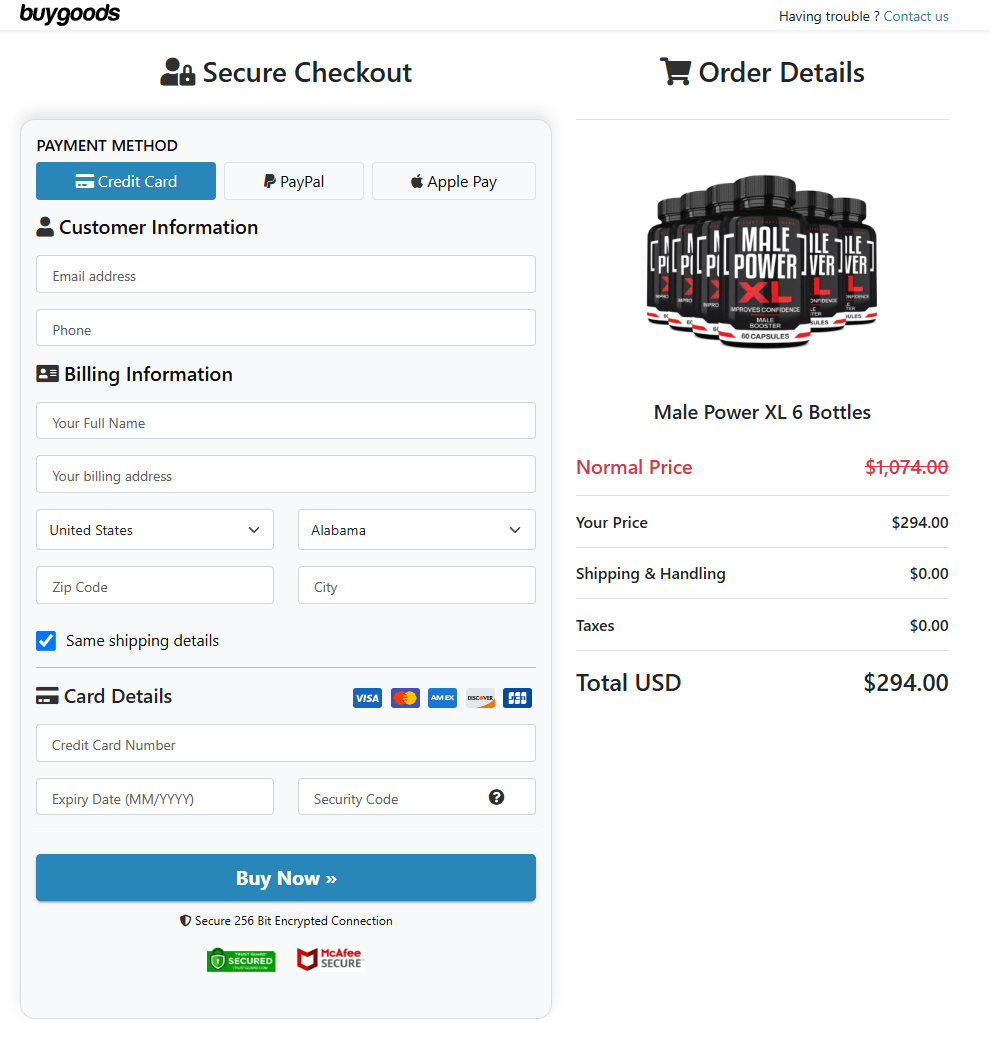 Male Power XL order form